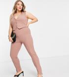 Asos Design Curve Jersey Slim Split Front Suit Pants In Blush-pink