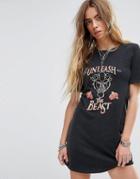 Minkpink Beauty And The Beast T-shirt Dress With Unleash The Beast Print - Black