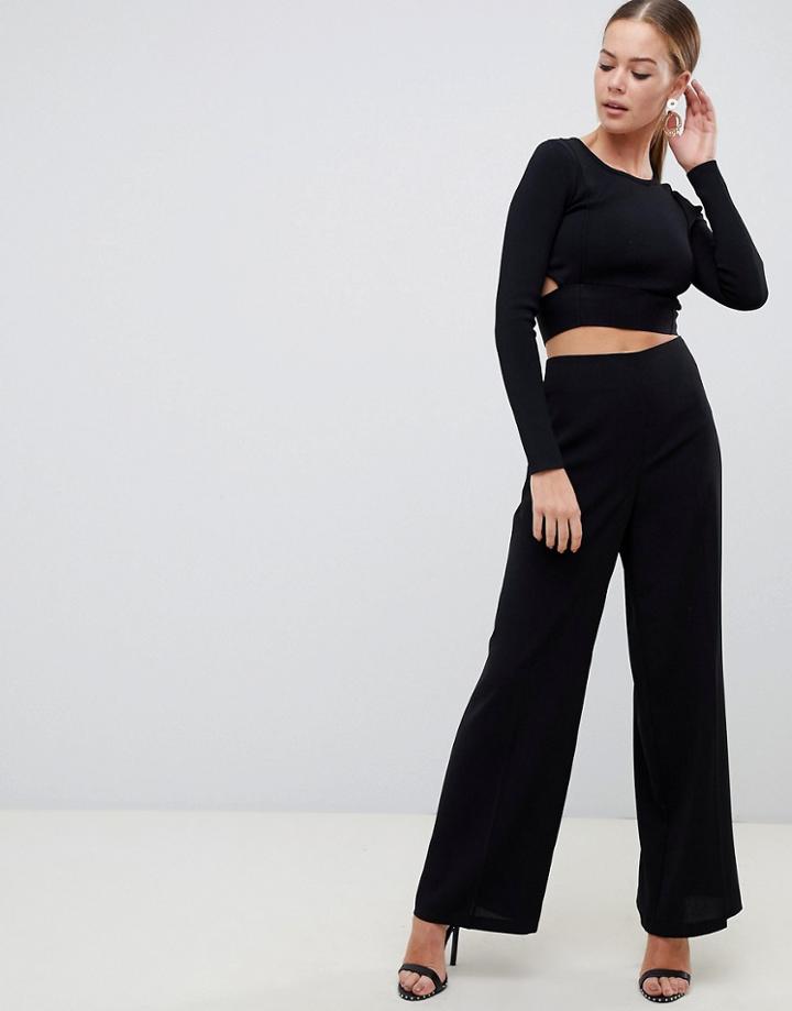 Asos Design Wide Leg Pants With Clean High Waist - Black