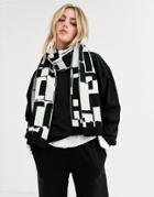 Asos Design Newspaper Print Long Scarf In Black And White
