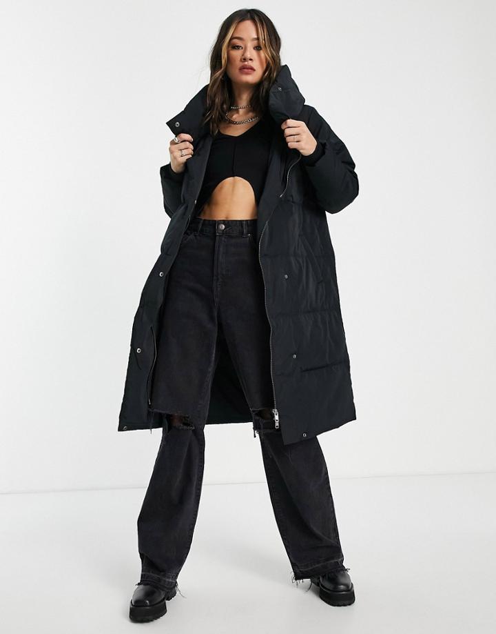 Object Padded Down Coat With Funnel Neck In Black
