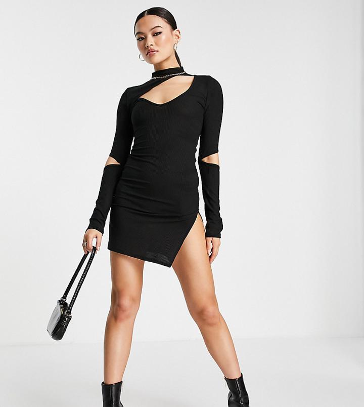 Asyou Asymmetric Cut Out Mini Dress In Black