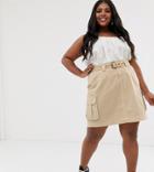 New Look Curve Cargo Skirt In Stone
