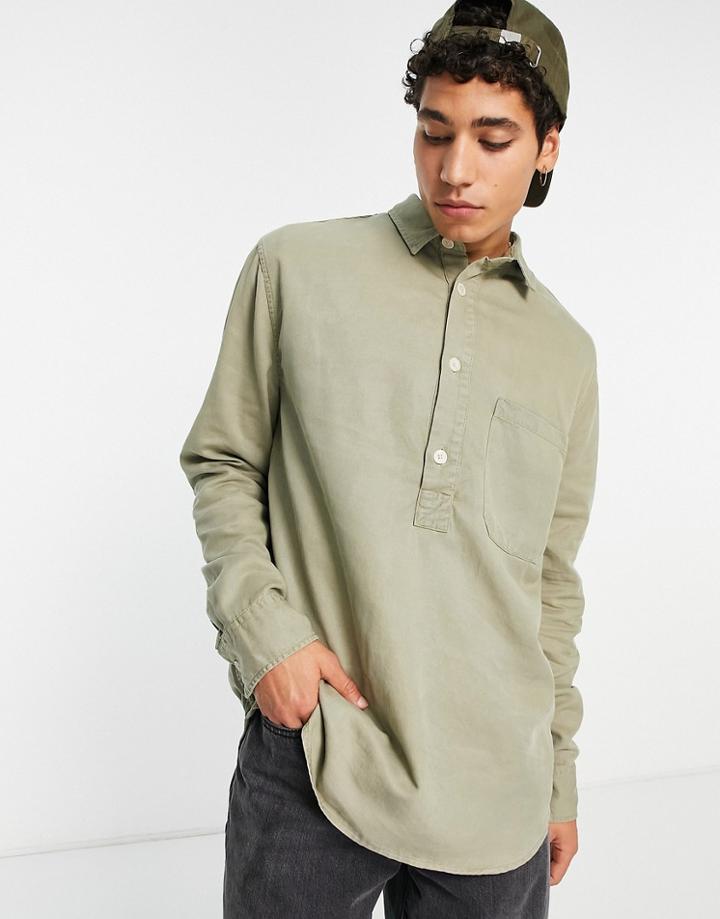 River Island Long Sleeve 1/2 Placket Shirt In Green
