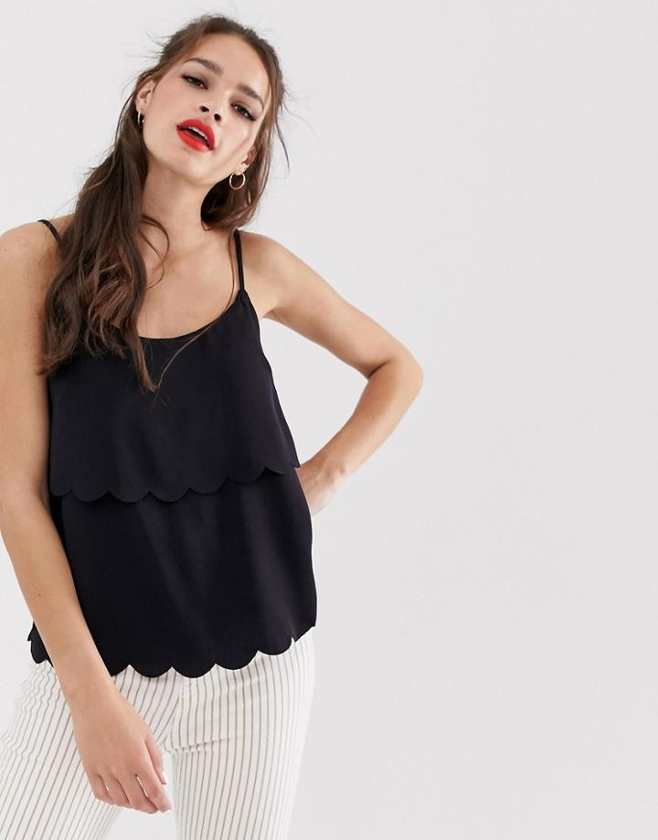 Miss Selfridge Cami Top With Scallop Hem In Black - Black