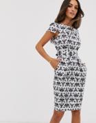 Closet London Cap Sleeve Wiggle Dress In Black And White Jewel Print