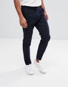 Stradivarius Slim Fit Checked Chinos In Navy - Navy
