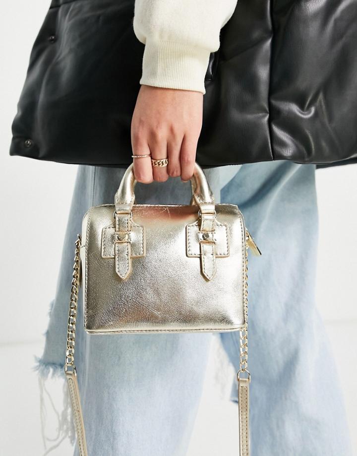 Paul Costelloe Leather Top Handle Cross Body Bag In Gold