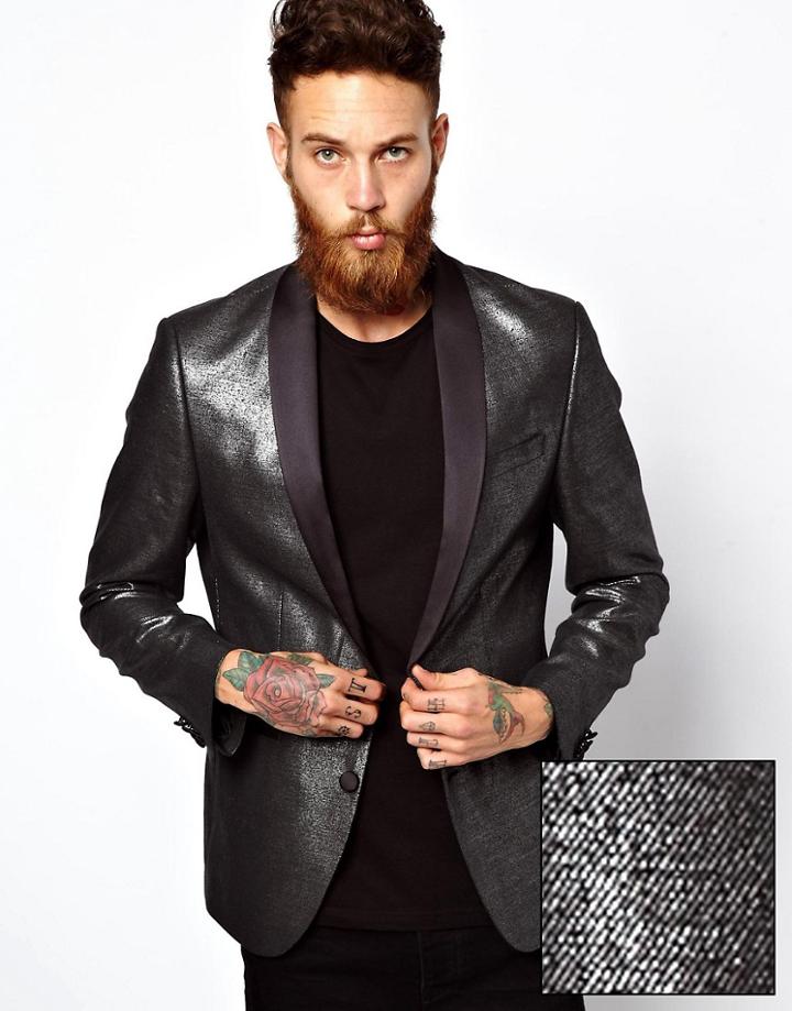 Asos Slim Fit Blazer In Silver - Gold