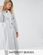 New Look Maternity Belted Wrap Coat - Gray