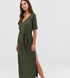 Asos Design Tall Soft Touch Belted Maxi Dress-green