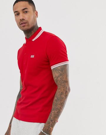 Boss Athleisure Paddy Tipped Polo In Red