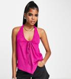 Pull & Bear Halterneck Scarf Cropped Top In Pink-purple
