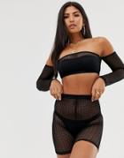 Asos Design Bardot Beach Crop Top In Jersey Fishnet Two-piece-black