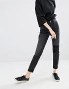 Monki Black Patch Mom Jean - Black