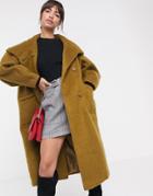 Asos Design Oversized Collared Coat With Sleeve Detail-green