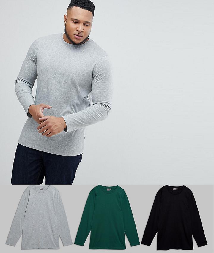 Asos Plus Longline Long Sleeve T-shirt 3 Pack Save - Multi