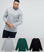 Asos Plus Longline Long Sleeve T-shirt 3 Pack Save - Multi