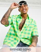 Asos Design Relaxed Shirt In Yellow And Lime Hand Painted Check