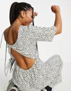 Asos Design Twist Back Tea Jumpsuit In Textured Mono Spot-multi