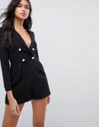 Asos Ultimate Tux Romper With Pearl Buttons - Black