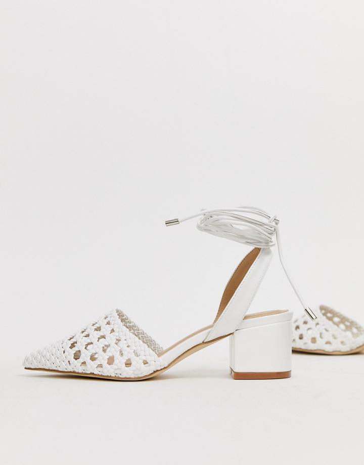 Raid Olena White Woven Ankle Tie Heeled Shoes - White