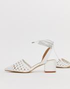 Raid Olena White Woven Ankle Tie Heeled Shoes - White