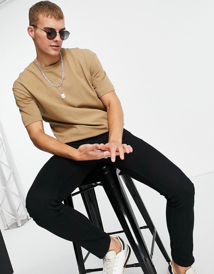Selected Homme Organic Cotton Oversized Heavy Weight T-shirt In Beige-neutral