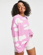 Asos Design Sweater With Cloud Pattern In Pink