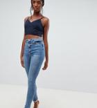Asos Design Tall Ridley High Waist Skinny Jeans In Tana Extreme Mid Wash - Blue