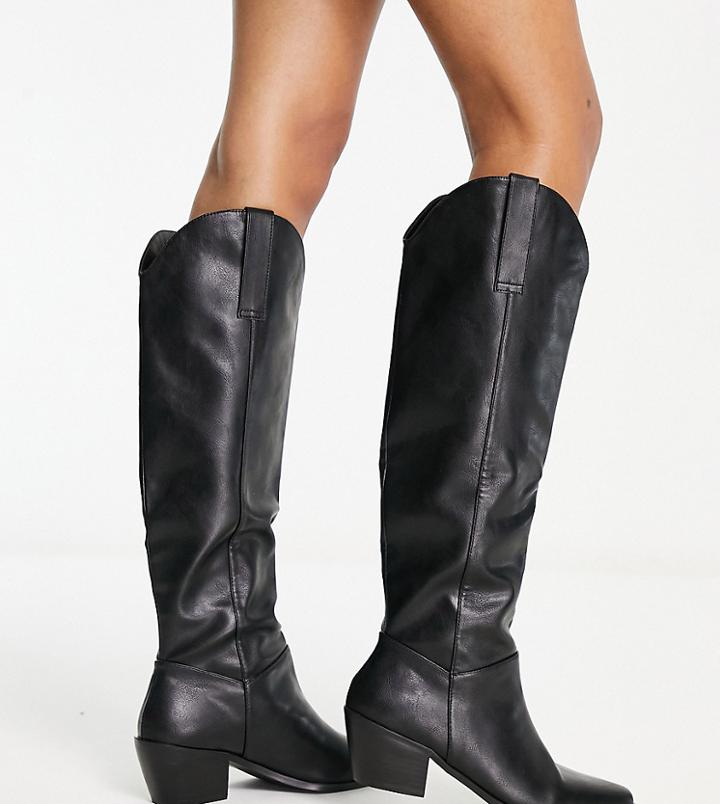 Raid Wide Fit Taylor Western Style Knee Boots In Black