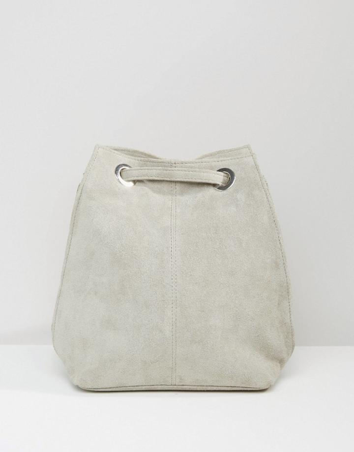 Asos Suede Backpack With Eyelet Detail - Gray