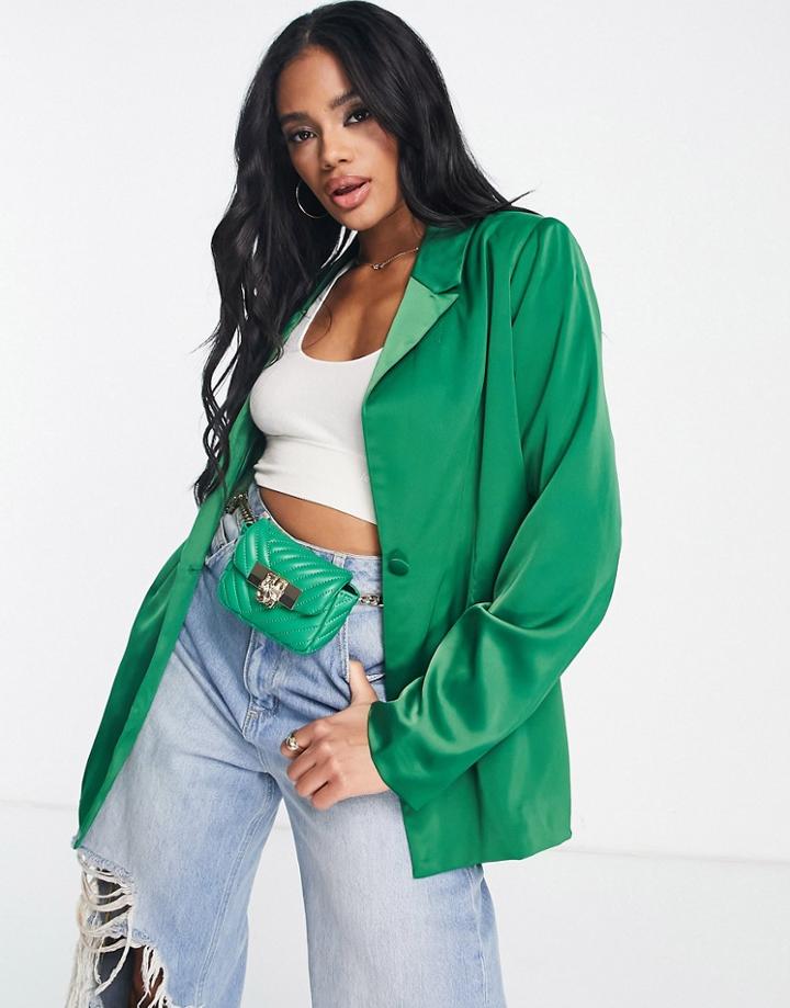 Unique21 Satin Blazer In Green