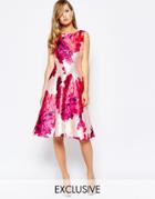 True Violet Full Sateen Skater Dress In Bold Floral Print - Pink Floral Print