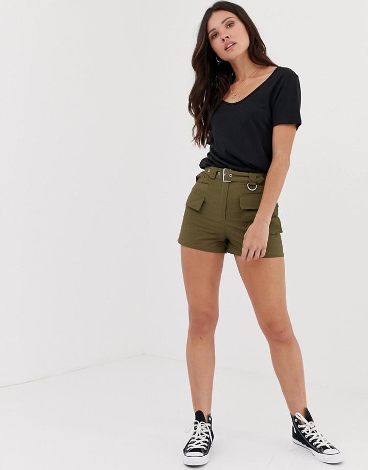 Parisian Utility City Shorts With Belt-tan
