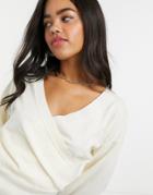 Asos Design Wrap Front Sweater In Cream-white