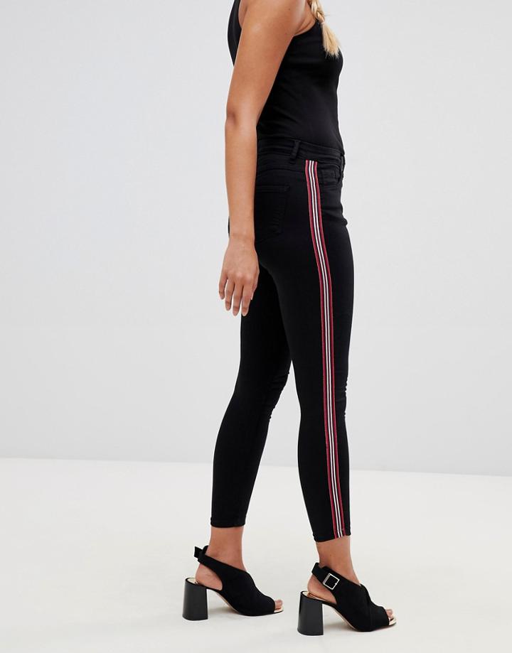Parisian Skinny Leg Jeans With Side Stripes - Black
