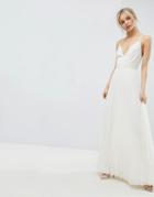 Asos Design Cami Pleated Maxi Dress With Strappy Back - Cream