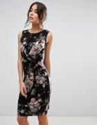 Uttam Boutique Dress With Twist Front In Floral Print - Black
