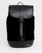 Asos Design Backpack In Black Leather And Suede - Black