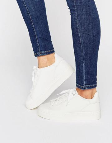 New Look Leather Look Flatform Sneaker - White