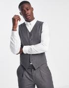 Noak Skinny Vest In Gray Pinstripe With Two-way Stretch