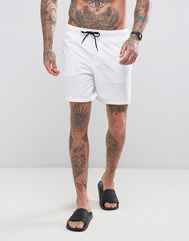 Asos Swim Shorts In White Mid Length - White