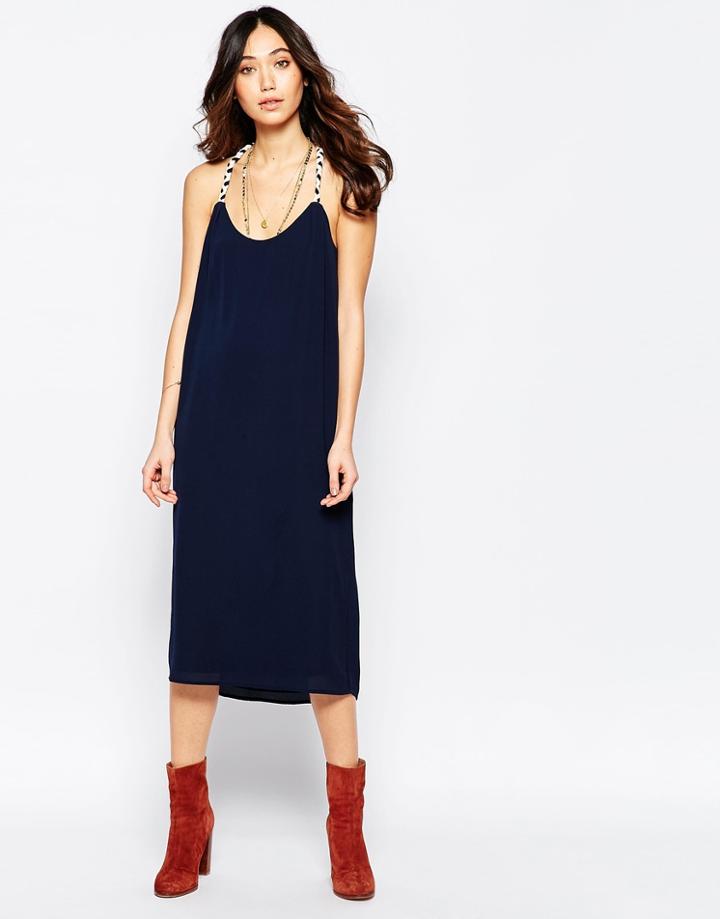 Y.a.s Braided Strap Clean Midi Dress - Navy Blazer