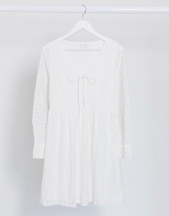Vila Lace Up Lace Dress In White