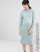Asos Maternity Column Dress With High Neck - Blue