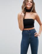 Asos Top With Choker Ruffle Neck - Black