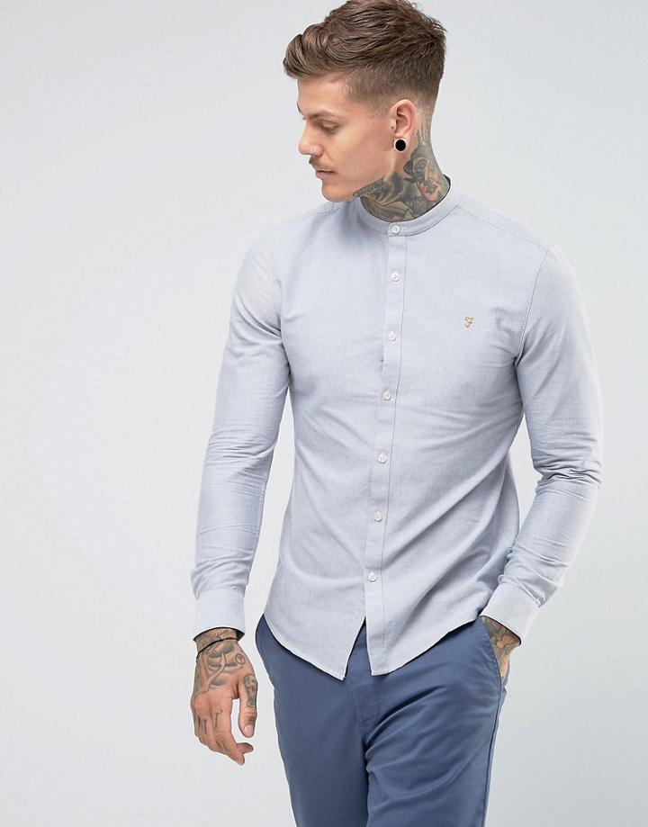 Farah Brewer Slim Fit Grandad Oxford Shirt In Light Gray - Gray
