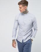 Farah Brewer Slim Fit Grandad Oxford Shirt In Light Gray - Gray