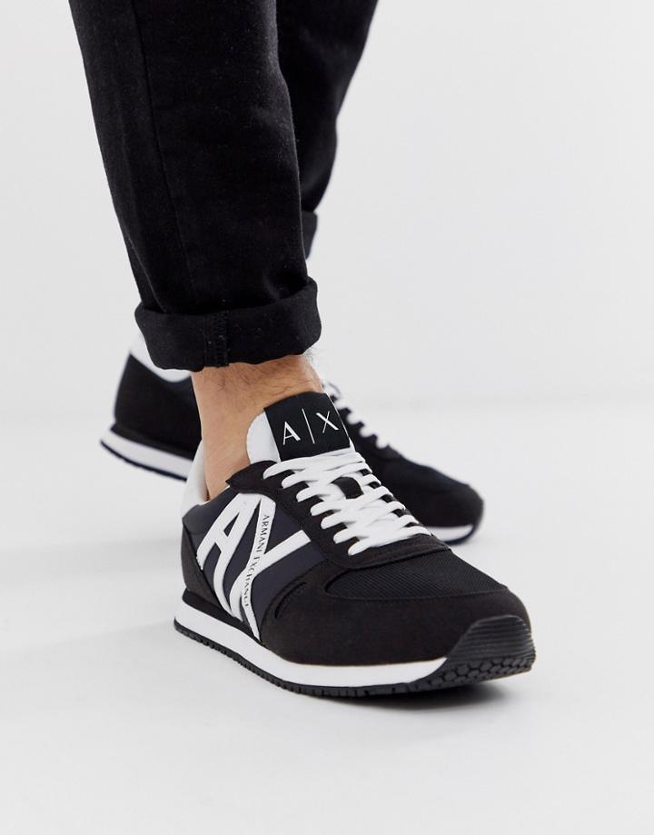 Armani Exchange Large Logo Suede Mix Sneakers In Black - Black